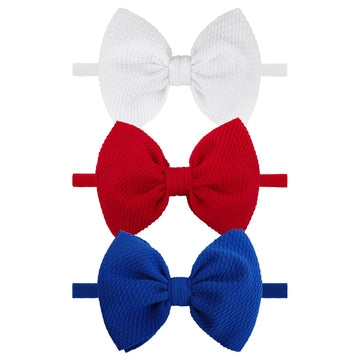 Yanjie 3Rd Of July Hairband Nylon Baby Girl Bows With Red, White, Blue Accents - One Size Fits All Infant Toddler Headbands For