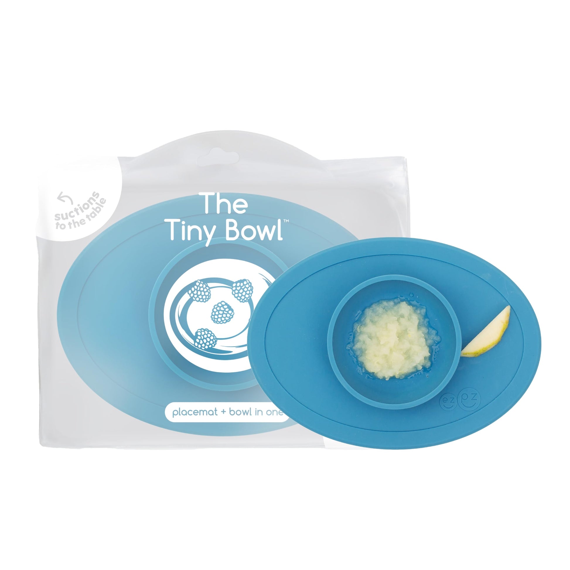 ezpz Tiny Bowl (Blue) - 6 Months+ - 100% Silicone Suction Placemat + Bowl for Infants - Fits All Highchair Trays - Baby-Led Wean