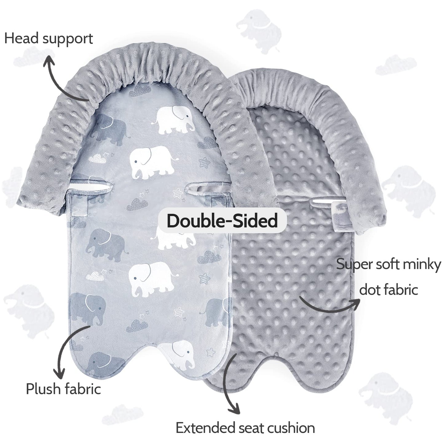 Tanofar Baby Car Seat Insert And Strap Covers, Gray Carseat Head Support For Boys, Soft Unisex Cushion Fit For Car Seats, Stroll