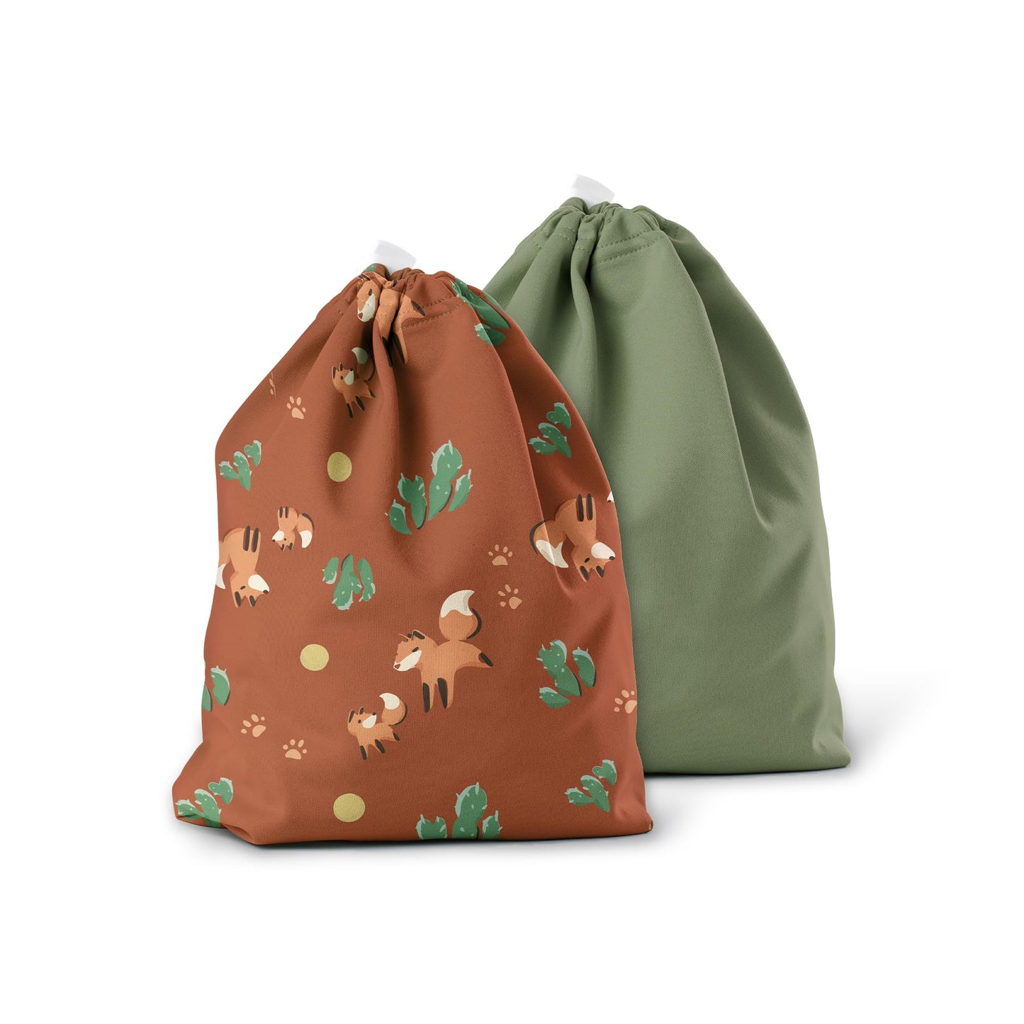 Esembly Ditty Bag Duo - Reusable Waterproof Wet Bags for Cloth Diapers, Swimsuits, Toiletries, and Snacks, Set of 2 - MC Foxes +