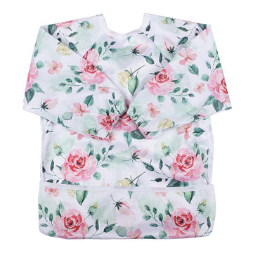 Sigzagor Baby Bib Sleeved Shirt With Pocket 1-3 years old Toddler Drawing (Pink Flowers Rose)