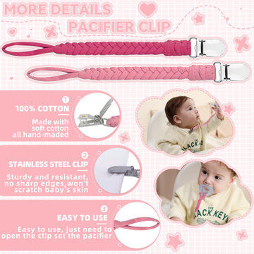Duludulu 7 Pcs Pacifier Clip, Pacifier Clips For Boys & Baby Girls Pacifier Holder Clip Binky Clips Braided 100% Handmade Fits A