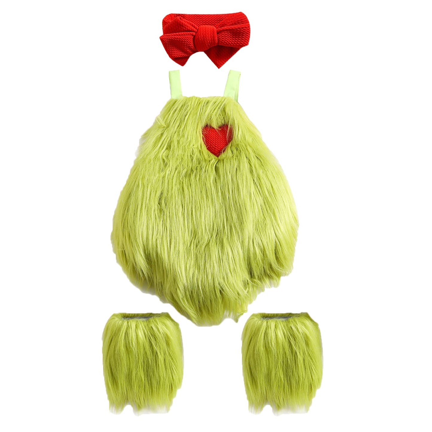 Wallarenear Newborn Baby Christmas Costume Furry Sleeveless Romper + Headband + Leg Warmer 3Pcs Green Monster Cosplay Xmas Outfi