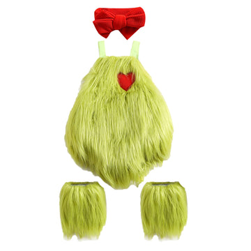 Wallarenear Newborn Baby Christmas Costume Furry Sleeveless Romper + Headband + Leg Warmer 3Pcs Green Monster Cosplay Xmas Outfi
