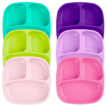 Re-Play Made In Usa Deep Walled 3 Compartment Plates, Pack Of 6 - Reusable Divided For Kids, Dishwasher And Microwave Safe - Dur