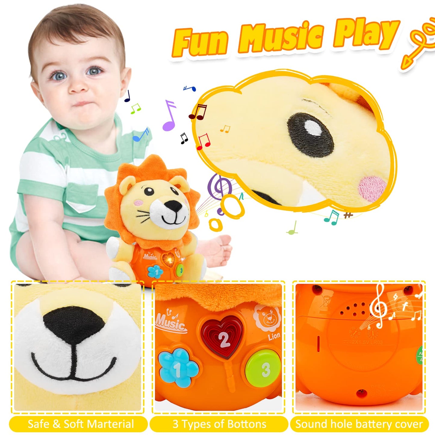 daboot Baby Toys 6 to 12 Months - Infant Baby Musical Toy for 1 Year Old Boys & Girls - Cute Lion Plush Toys Newborn Toy 0 3 6 9
