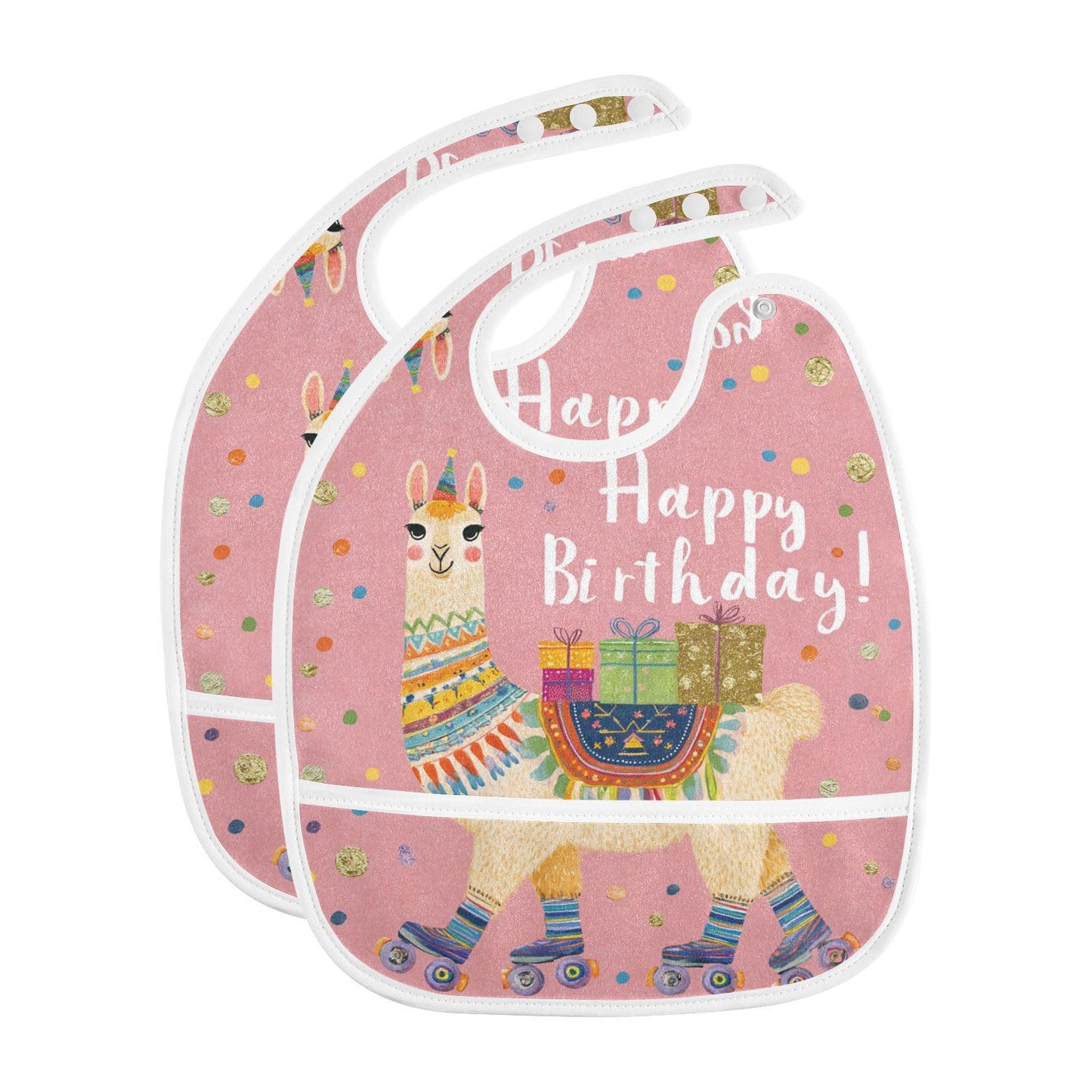 MCHIVER Llama Birthday Pink Baby Bibs for Boys Girls Toddlers Waterproof Feeding Bib Apron with Food Cather Adjustable Cotton Fo