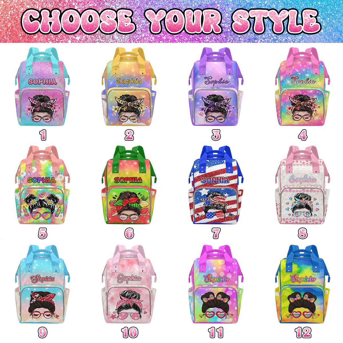 M Yescustom Custom Cute Diaper Bag Backpack For Girls Boys Large Capacity With Pockets Personalized Baby Diaper Bags For Mom Wat