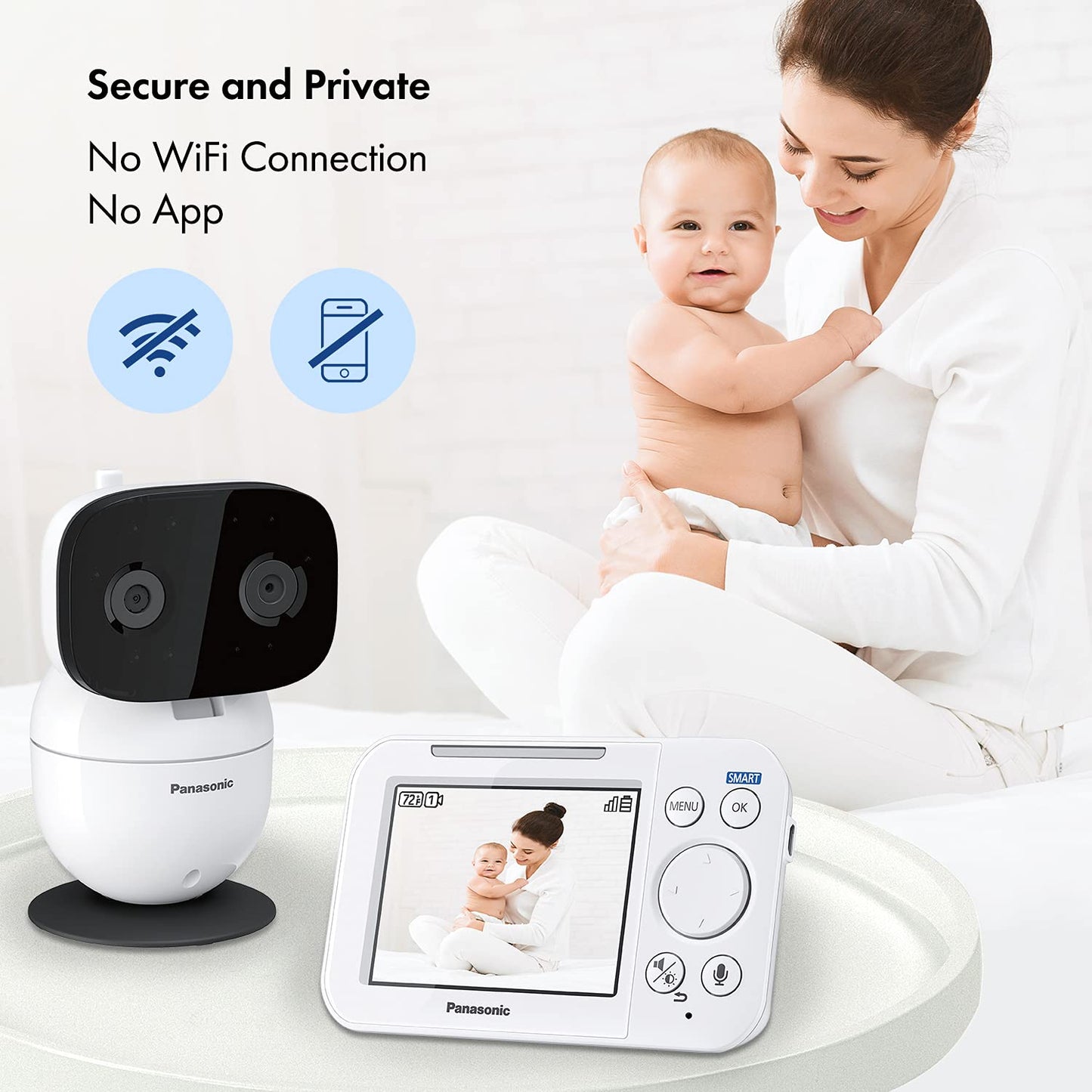 Panasonic Baby Monitor With Camera And Audio, 3.5    Color Video, Extra Long Range, Secure Connection, 2-Way Talk, Soothing Soun
