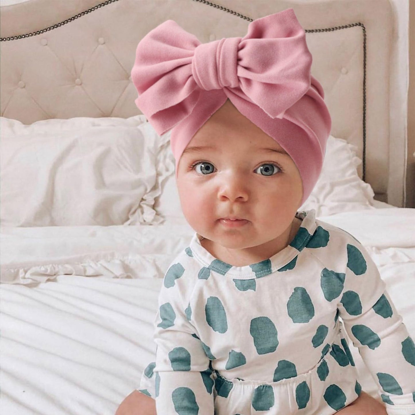 Dreshow Bqubo 5 Pcs Baby Cotton Hats Big Bow Knotted Headwrap Turban Baby Infant Beanie Baby Girl Soft Cute Toddler Cap For Wint