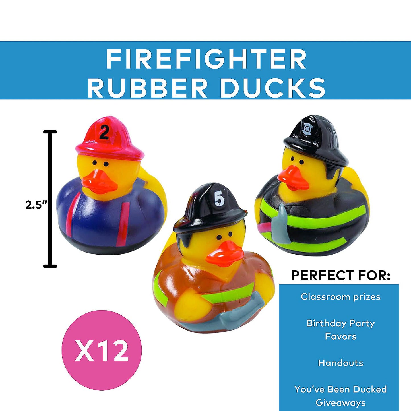 Fun Express Firefighter Rubber Duckies (Set of 12 Ducks) Fire Party Favors and Supplies