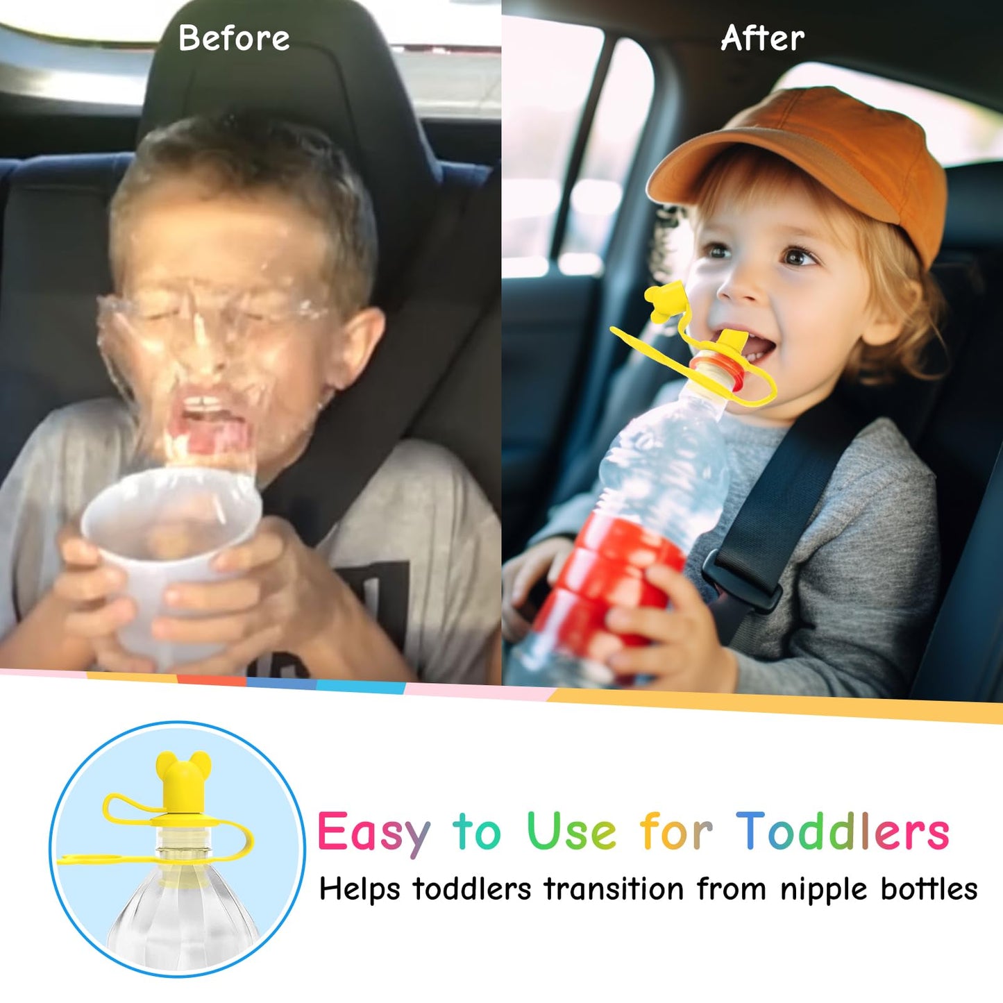 Yilador Silicone Water Bottle Cap For Toddlers, 28Mm No Spill Top Spout, Kids Travel Essentials - Help Toddler Baby Transition B