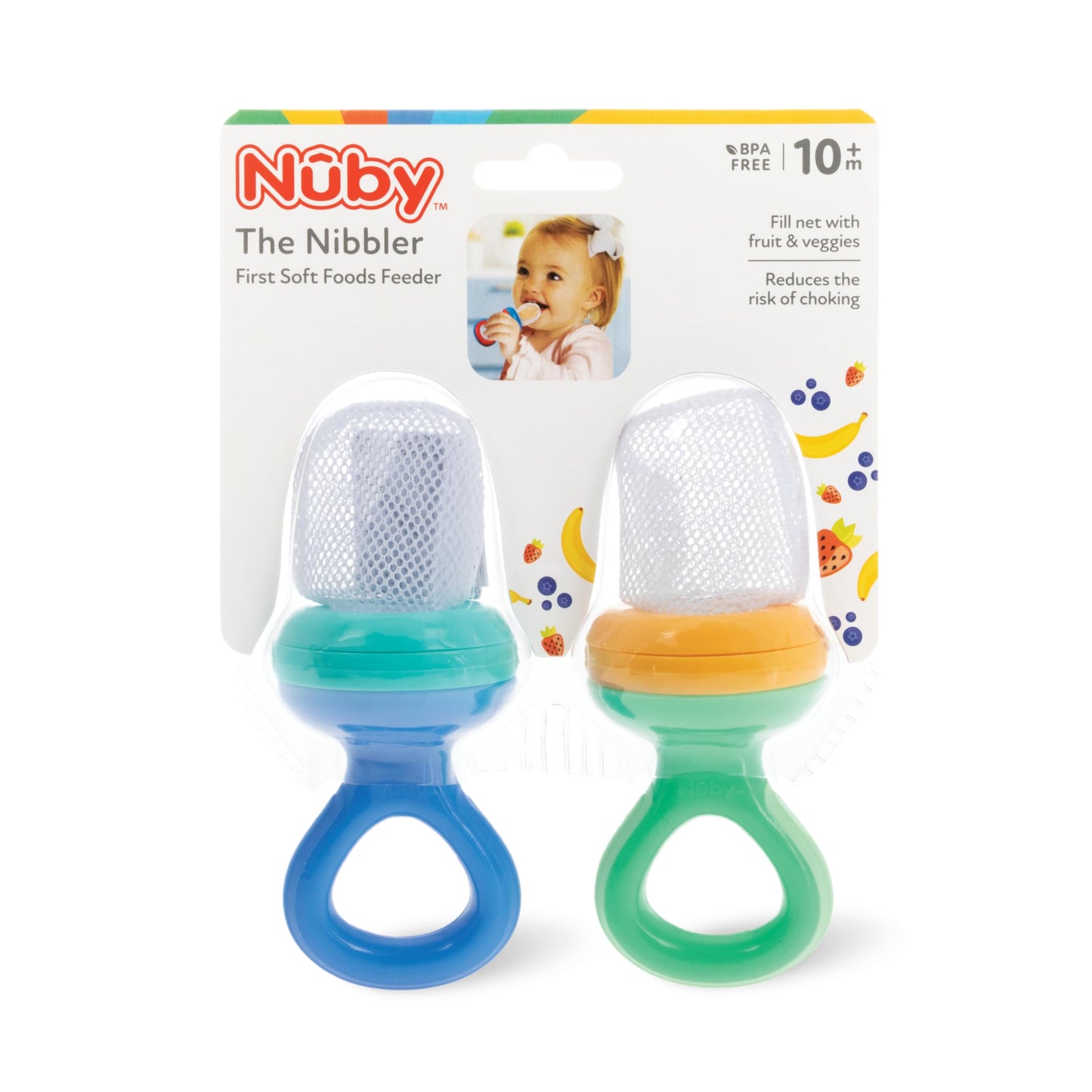 Nuby Nibbler Mesh First Soft Foods Feeder, 2Pk, Blue & Green