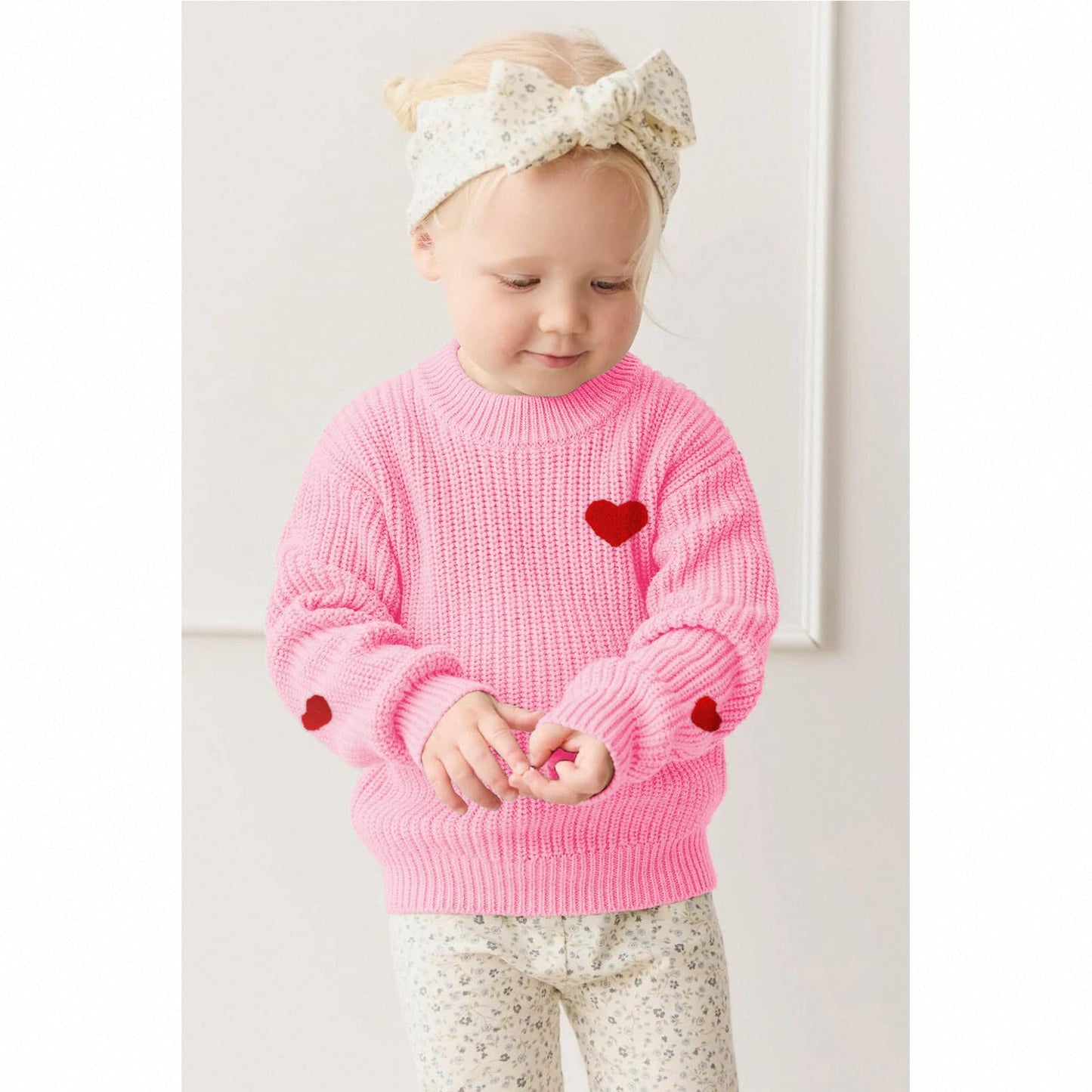 Boutikome Valentines Day Sweater Toddler Baby Girl Boy Heart Shirts Embroidery Knit Tops Spring Clothes Warm Winter Pullover(Pin