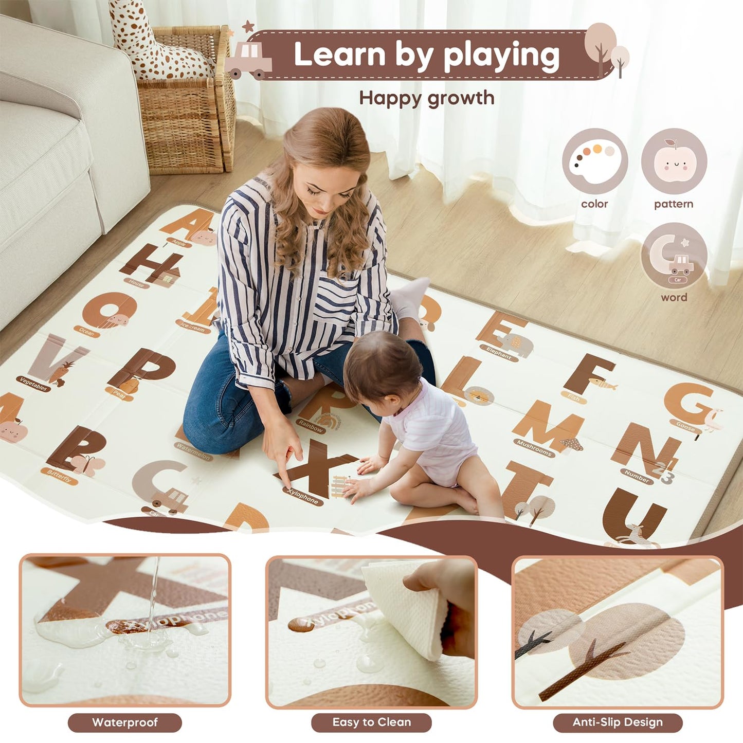 Mamatepe Foldable Baby Play Mat, 71' X 55' Waterproof Double-Sided Cushioned Activity Play Mat, Soft Lightweight Foam Playmat