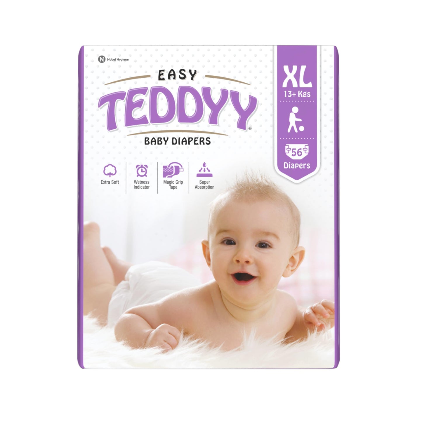 Teddyy Easy Baby Xl Size Diaper Tape Style | 56 Count (Extra Large) | 1317 Kgs (Pack Of 1) | Quick Absorbency | Extra Super Sof