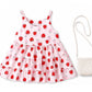 Bold N Elegant Sleeveless Sailor Collar Strawberry Print Party Dress Frock With Bag Purse For Infant Toddler Baby Girls (34 Yea