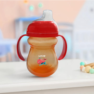 LuvLap Moby Little Spout Sipper for Infant/Toddler, 240ml, AntiSpill Sippy Cup with Soft Silicone Spout BPA Free, 6m+ (Orange)