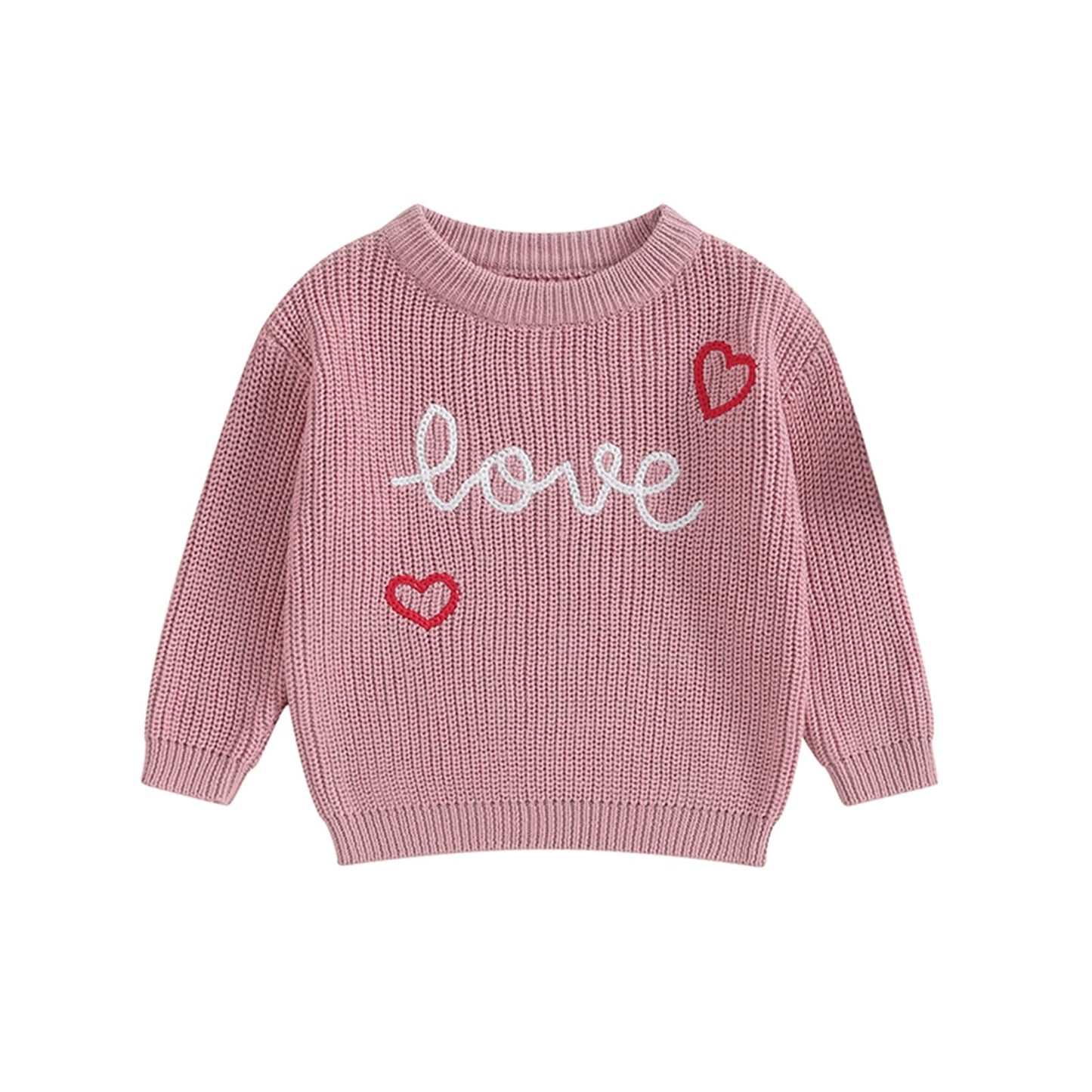 Baby Girl Cute Long Sleeve Crew Neck Love Embroidery Sweater Toddler Valentine Day Outfits (Rose Pink Love, 9-12 Months)