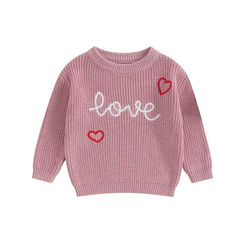 Baby Girl Cute Long Sleeve Crew Neck Love Embroidery Sweater Toddler Valentine Day Outfits (Rose Pink Love, 9-12 Months)
