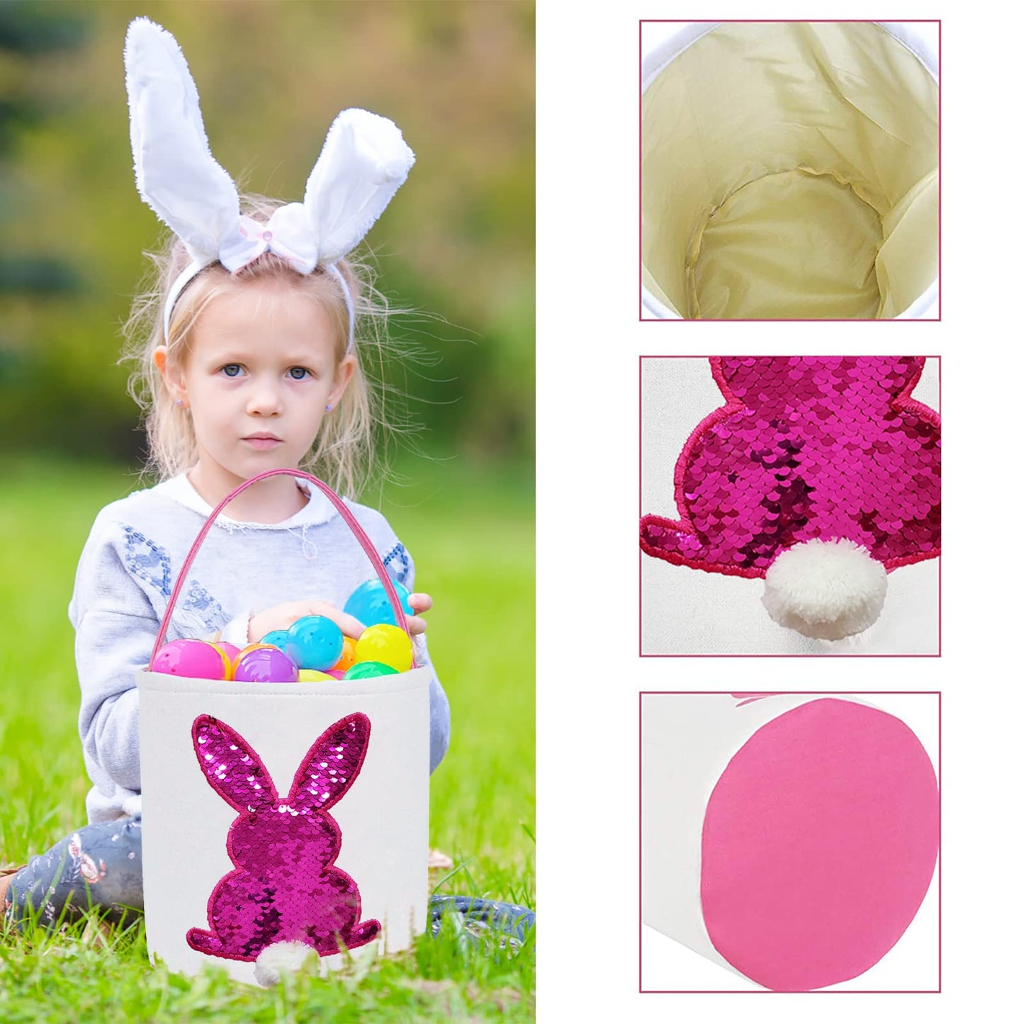 Poptrend Easter Basket Bags,Easter Eggs/Gift Baskets For Kids,Bunny Tote Bag Bucket For Easter Eggs,Toys,Candy,Gifts (2 Pack Pur
