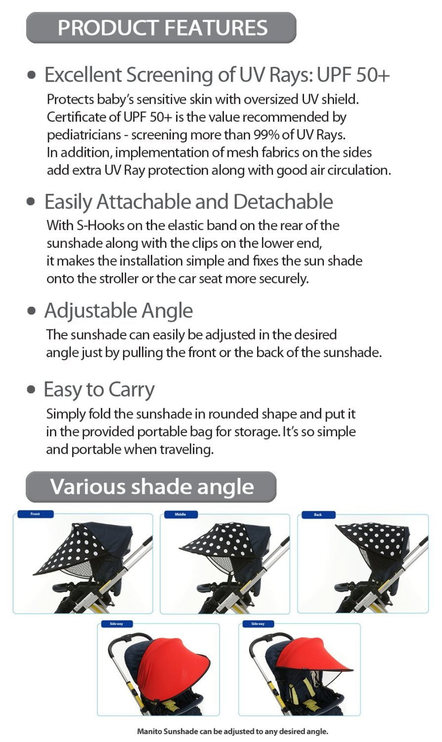 Manito Sun Shade For Strollers And Car Seats (Orange) Upf 50+