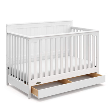 Graco Hadley 5-in-1 Convertible Crib with Drawer (White) - GREENGUARD Gold Certified, Crib with Drawer Combo, Full-Size Nursery 