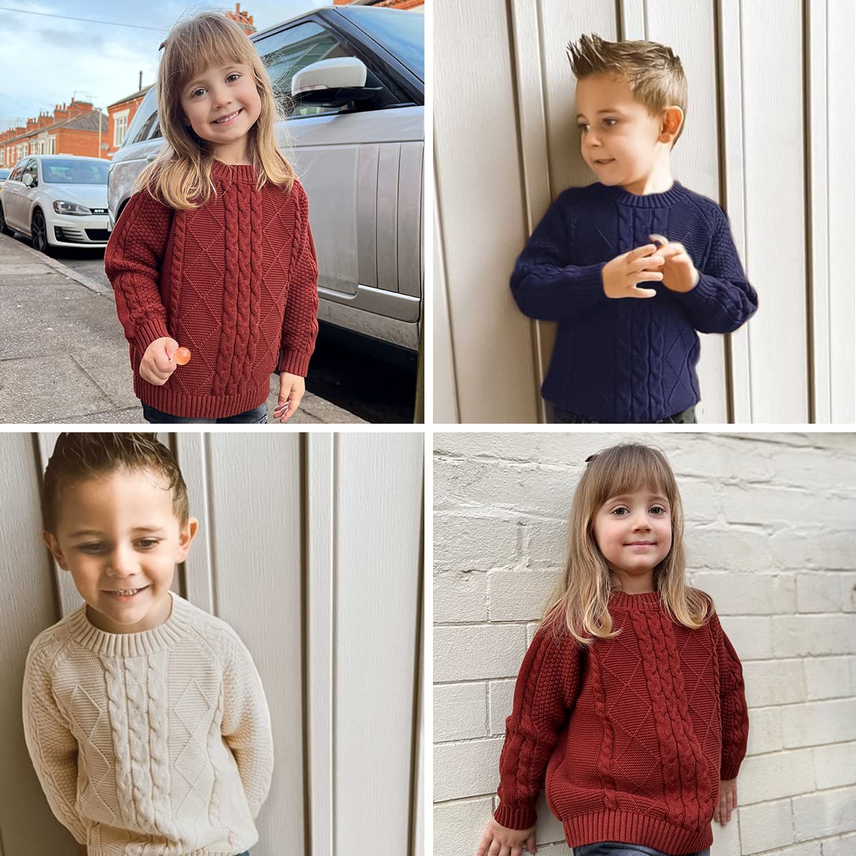 Curipeer Baby Boys' Girls' Cable Knit Sweater Long Sleeve Solid Pullover Toddler Crew Neck Fall 2-3Y