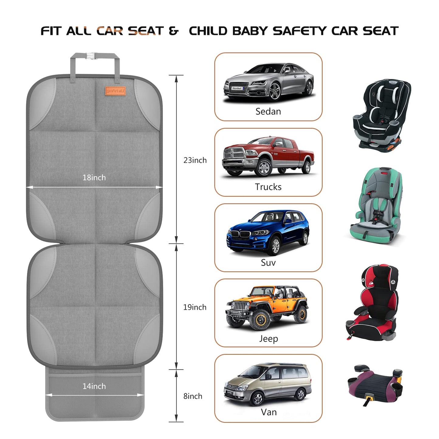 Smart Elf 2 Pack Car Seat Protector - 600D Fabric Waterproof Carseat Protector With Thickly Padded To Protect Your Car Seats Fro