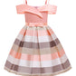 Nssmwttc Girls Off Shoulder Dress Kids Christmas Sunday Halloween Baptism Christening Striped Dresses (Pink,140)