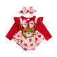 Newborn Infant Baby Girls Valentines Day Romper My First Valnetines Day Outfits Heart/Plaid Print Headband (Red-Love Heart, 12