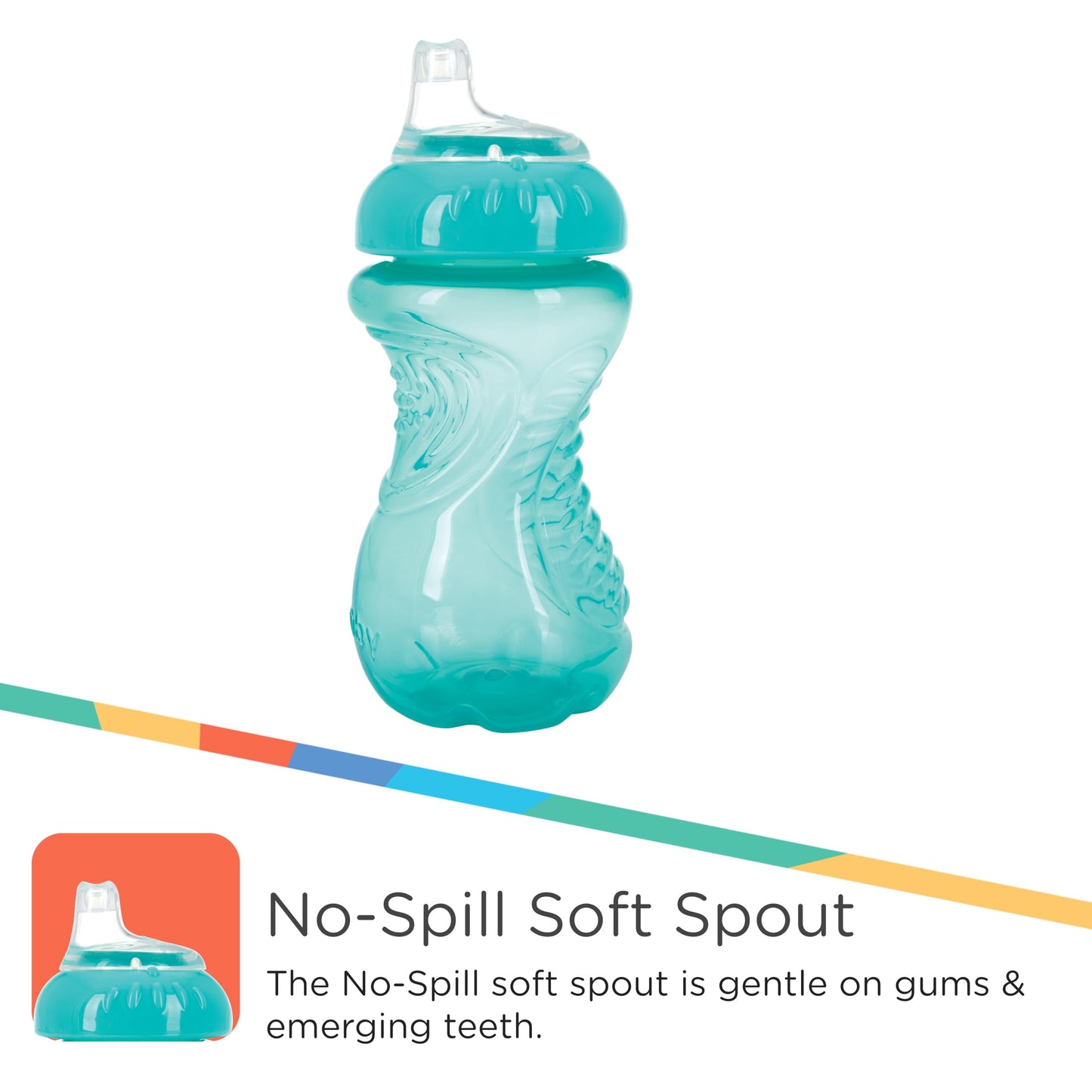 Nuby 3 Pack No Spill Toddler Sippy Cups - Toddler Cups Spill Proof With Easy And Firm Grip - Toddlers Cups - Blue, Aqua, Green