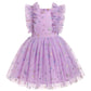 Girls Beach Dress, Girls Dresses - Floral Sequin Boho Pleated Casual Swing Summer Ruffle Dresses For Kids Princess Wedding Guest