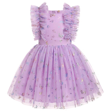 Girls Beach Dress, Girls Dresses - Floral Sequin Boho Pleated Casual Swing Summer Ruffle Dresses For Kids Princess Wedding Guest