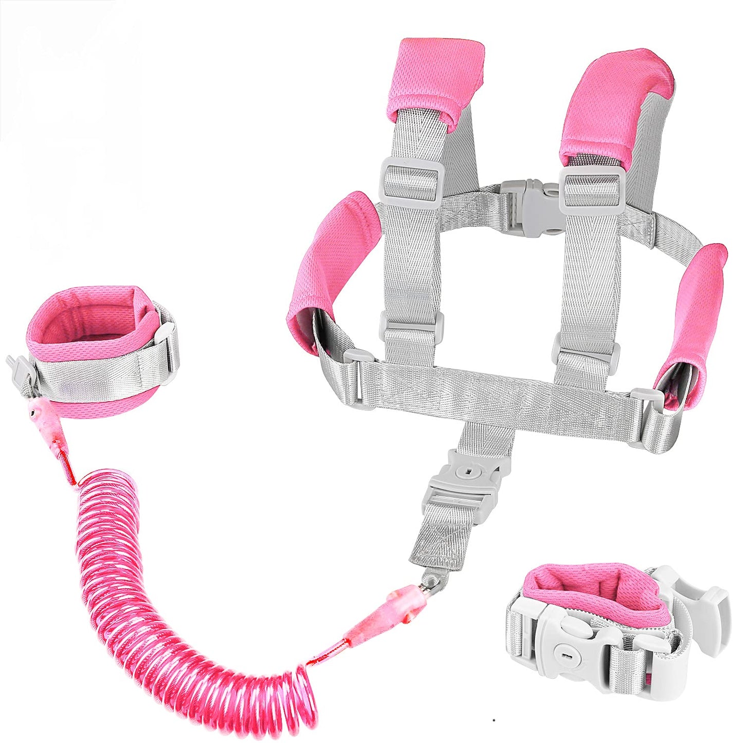 2 In 1 Toddler Leash Anti Lost Wrist Link Pink Safety Harness With Lock For Kids, Baby Leash Anti Lost Wrist Link Safety Wrist L