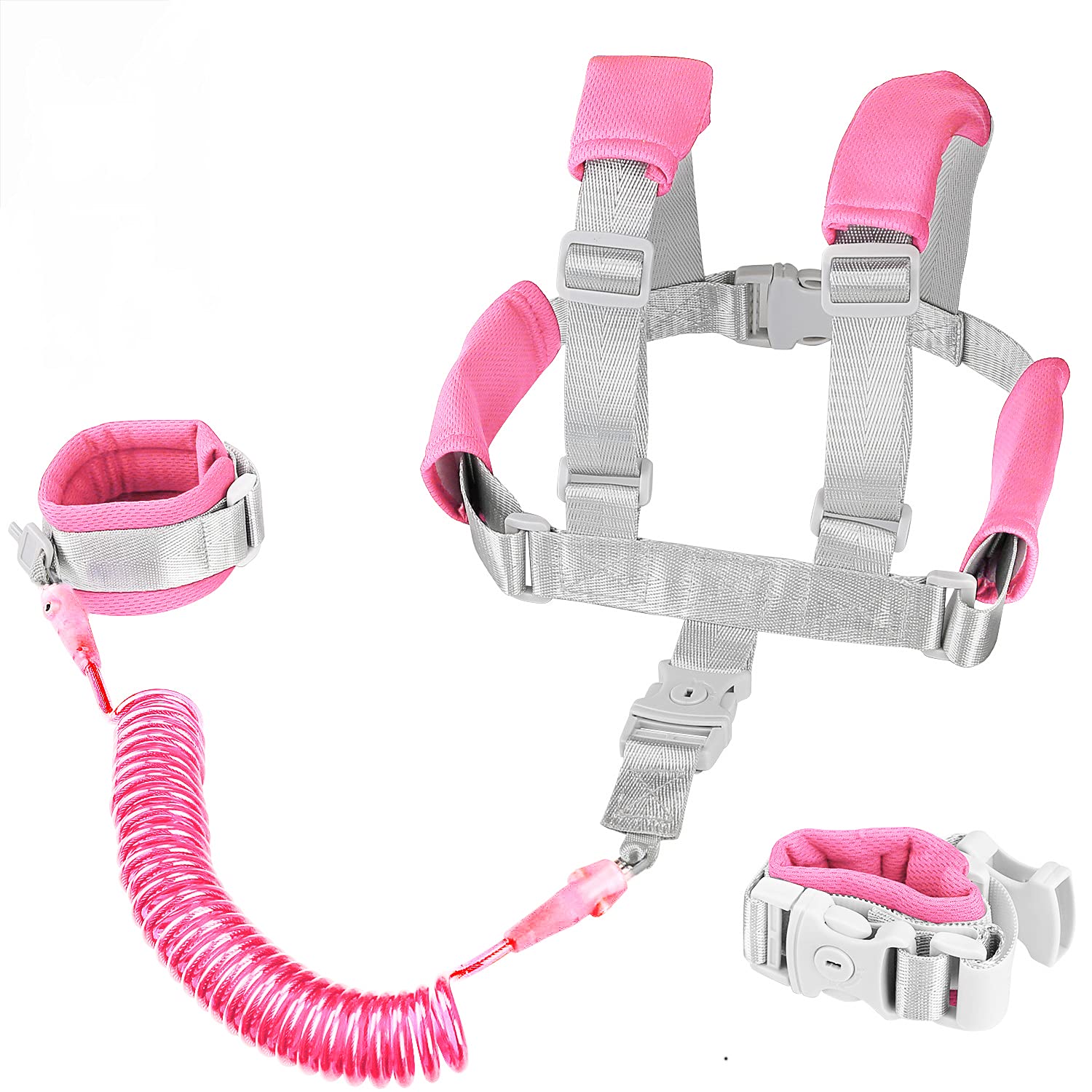 2 In 1 Toddler Leash Anti Lost Wrist Link Pink Safety Harness With Lock For Kids, Baby Leash Anti Lost Wrist Link Safety Wrist L