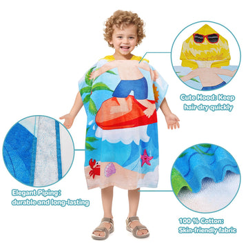 Catalonia Hooded Bath Towel For Boy 2-6 Years Old,100% Cotton Swim Poncho Towel, Sand Proof Beach Pool Towel For Child Kids Todd