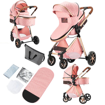 2 in 1 Baby Stroller, Convertible Pram, Reversible Standard Stroller, Portable Baby Buggy, Infant Carriage, Foldable High Landsc