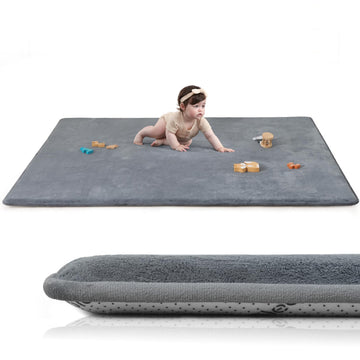 Huloo Sleep Baby Play Mat for Floor,1.3 Thick Elasti-Foam 50  74 Playpen Mat for Tummy Time,Water Repellent Soft Coral Velvet fo
