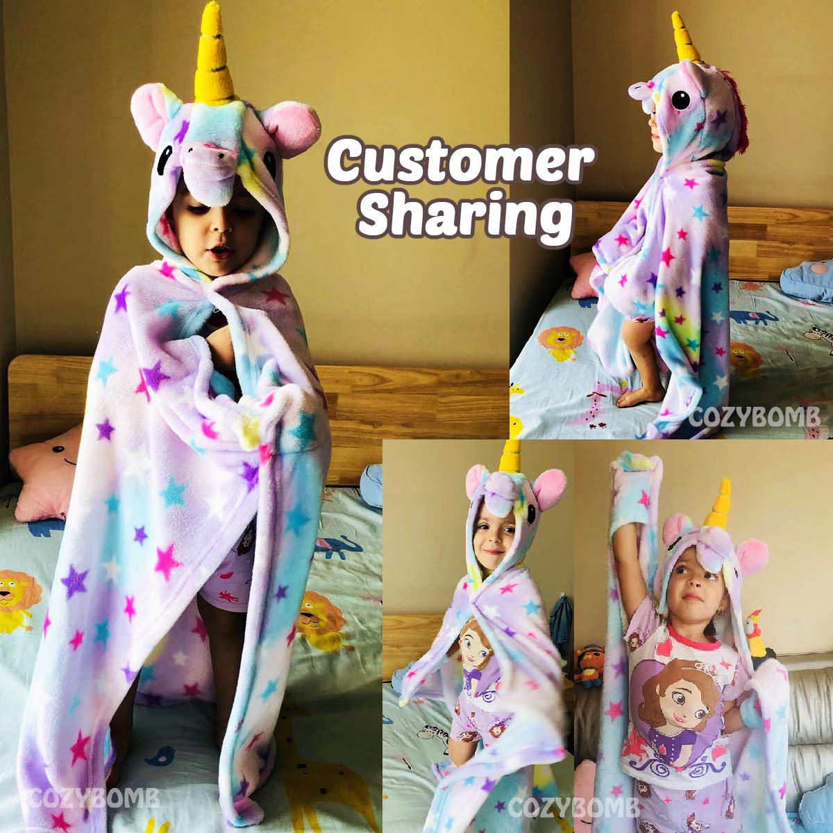 Cozybomb Unicorn Gifts For Girls Wearable Fleece Soft Throw Blanket Cute Hooded Bath Towel Wrap Plush Bathrobe Soft & Cozy Kids