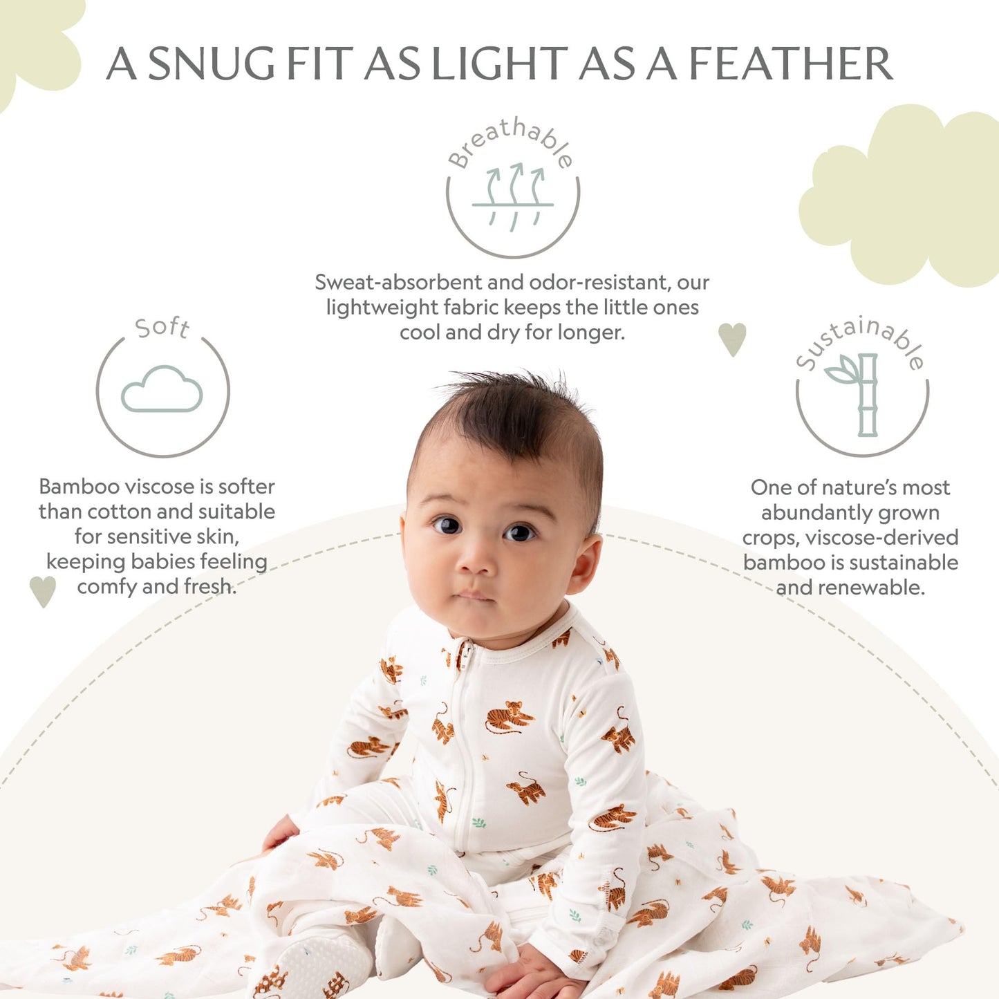 Soft Bamboo Viscose Footies, 2-Way Zipper, Unisex, 6-9 Months, Tiger, 95% Viscose Made From Bamboo, 5% Spandex - Imported