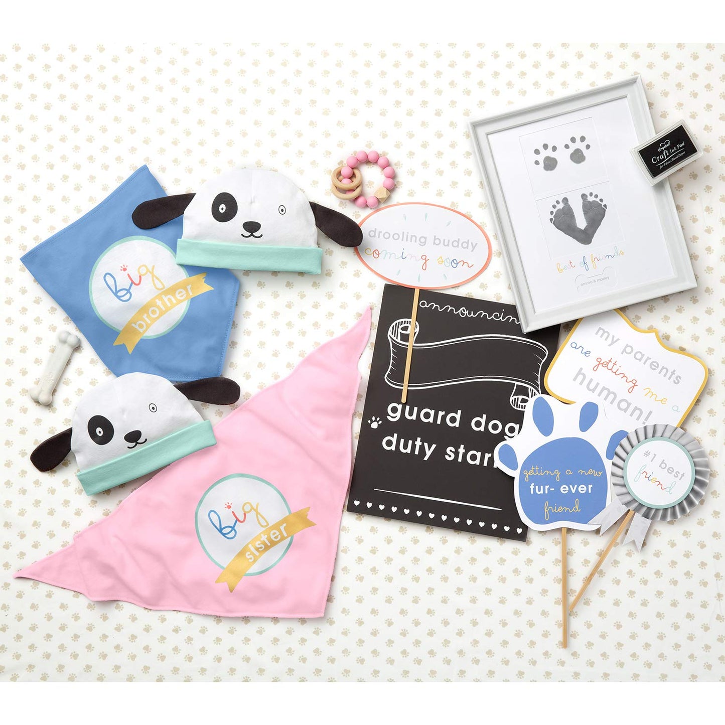 C.R. Gibson Blue ''Big Brother'' Dog And Baby Beanie And Bandanna 2 Piece Set, Beanie, 0-6 Months