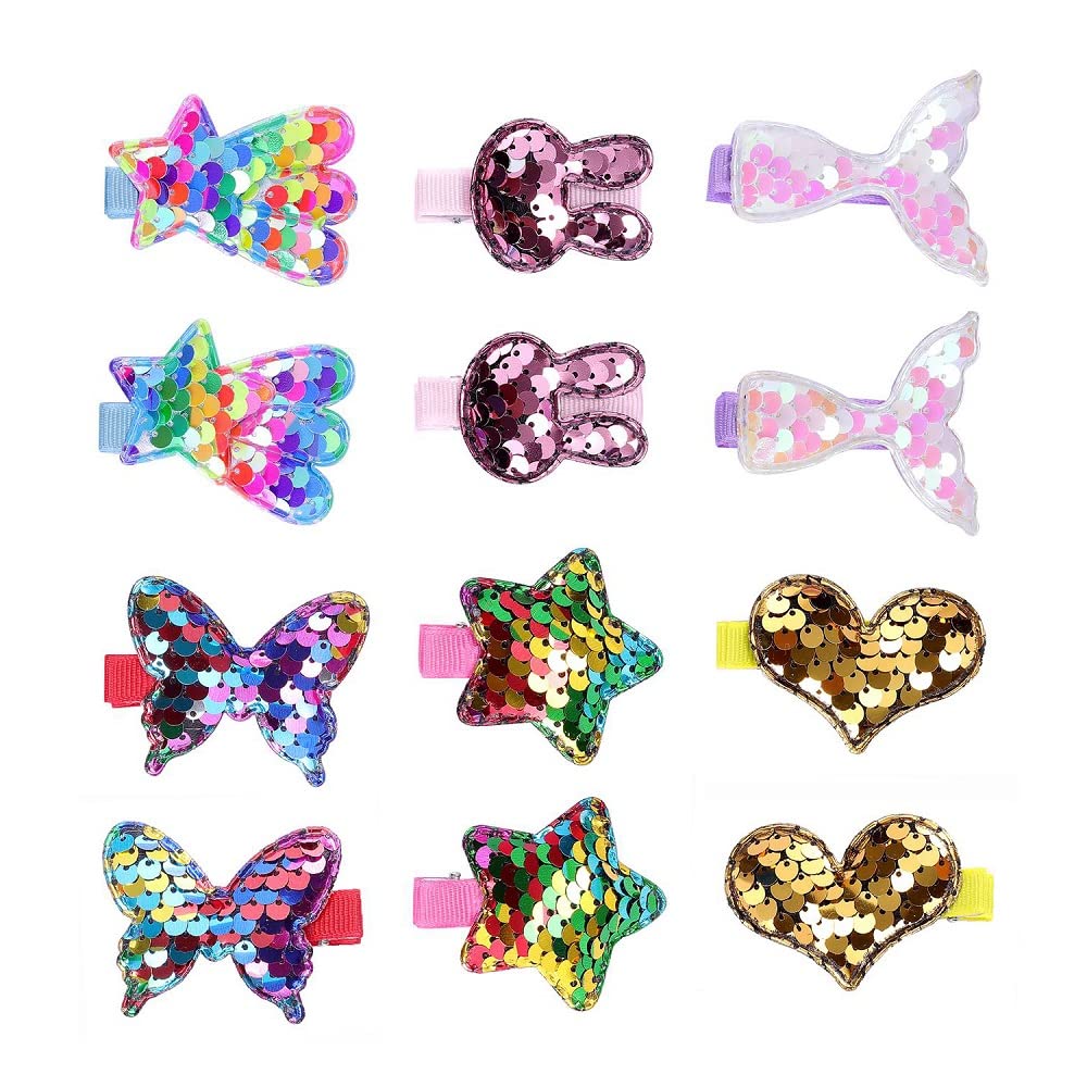 Zanwell Hair Clips For Girls,12Pcs Sparkly Fully Ribbon Lined Baby Hair Clips,Cute Hair Accessories For Teens Girls Toddler Baby