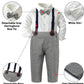 Sangtree Baby Boys Clothes, Long Sleeve Button Down Dress Shirt With Bowtie + Suspender Pants For Boy, 7# White, Tag 120 = 3-4 Y