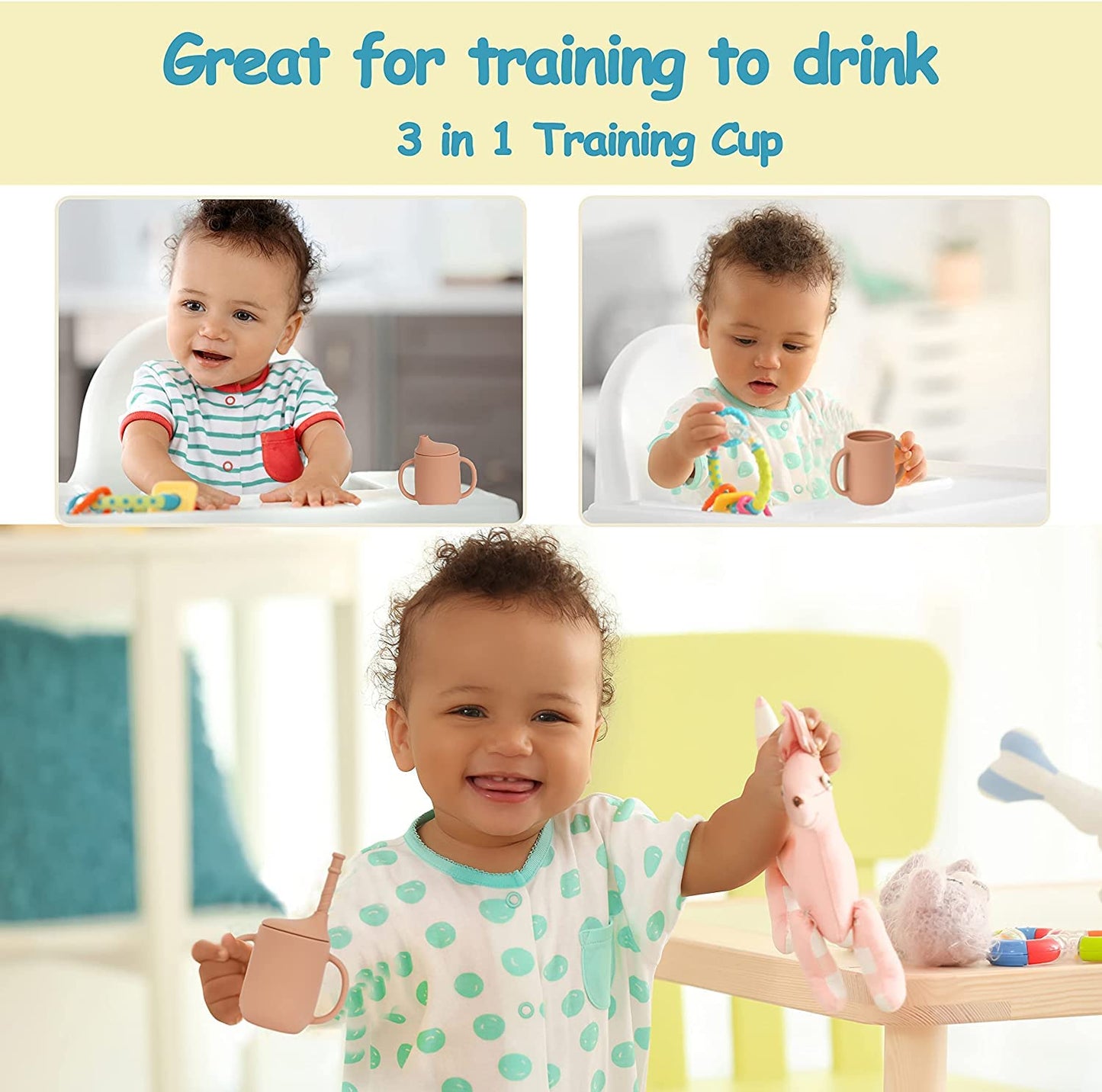 Silicone Sippy Cups For Toddler,100% Soft Silicone Straw Trainer Cup For Infant, Tiny Transition Cup With Straw & Lid For Baby 6