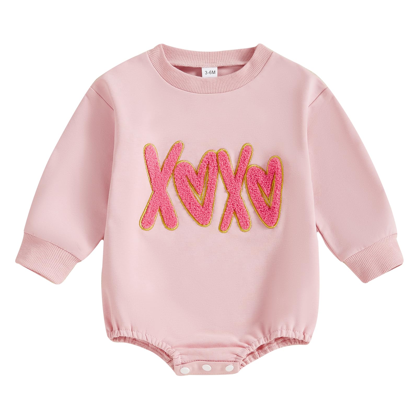 Fiomva Valentines Day Baby Girl Outfit Infant Bubble Romper Newborn First Valentine Outfits Toddler Sweatshirt Clothes (E Embroi