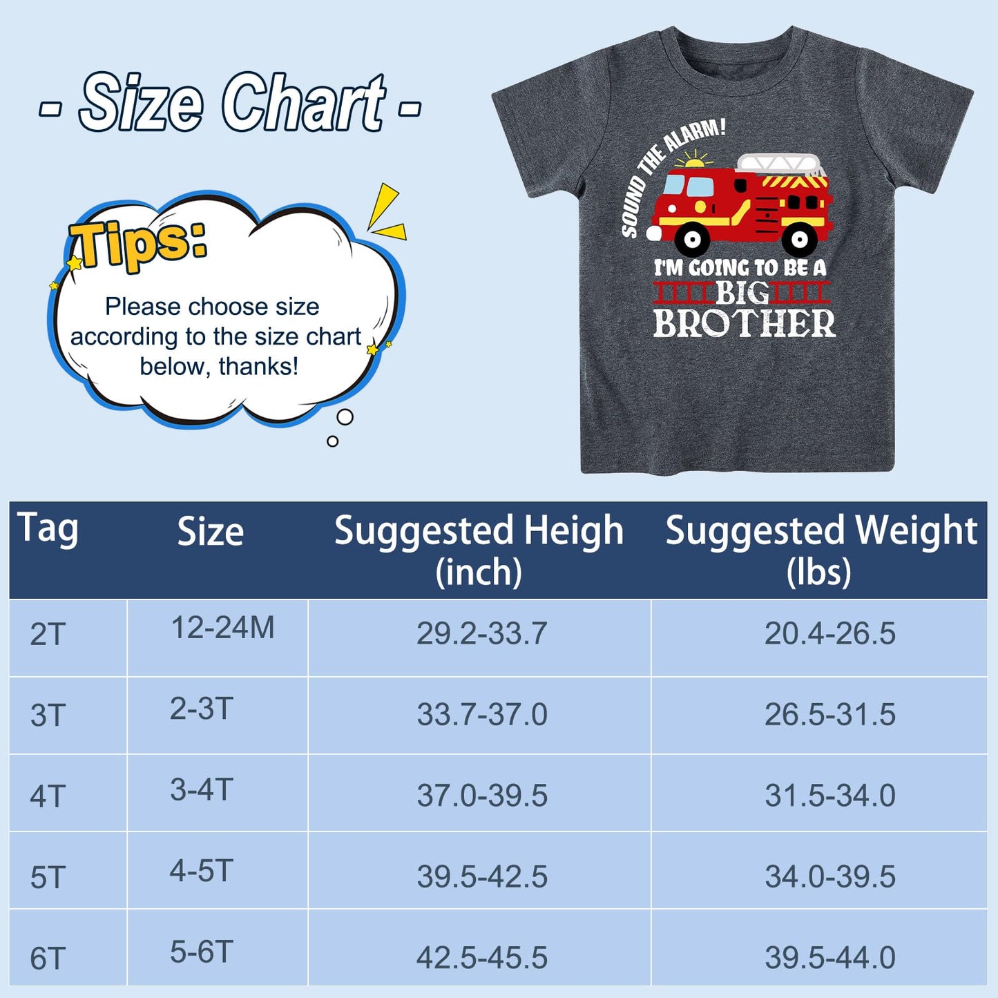 Funnycokid Big Brother T Shirt 2T 18 Months Boys Promoted To Big Brother Firetruck Fire Engine Pregnancy Announcement Gifts For