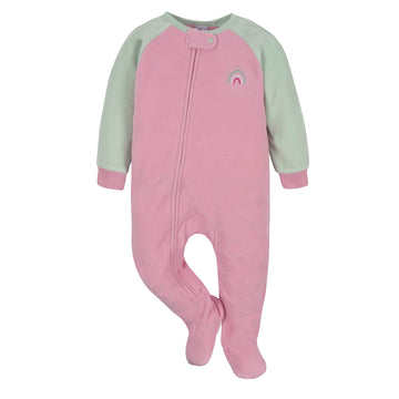 Gerber Baby Girls Toddler Loose Fit Flame Resistant Fleece Footed Pajamas 2-Pack Rainbow Green 4T