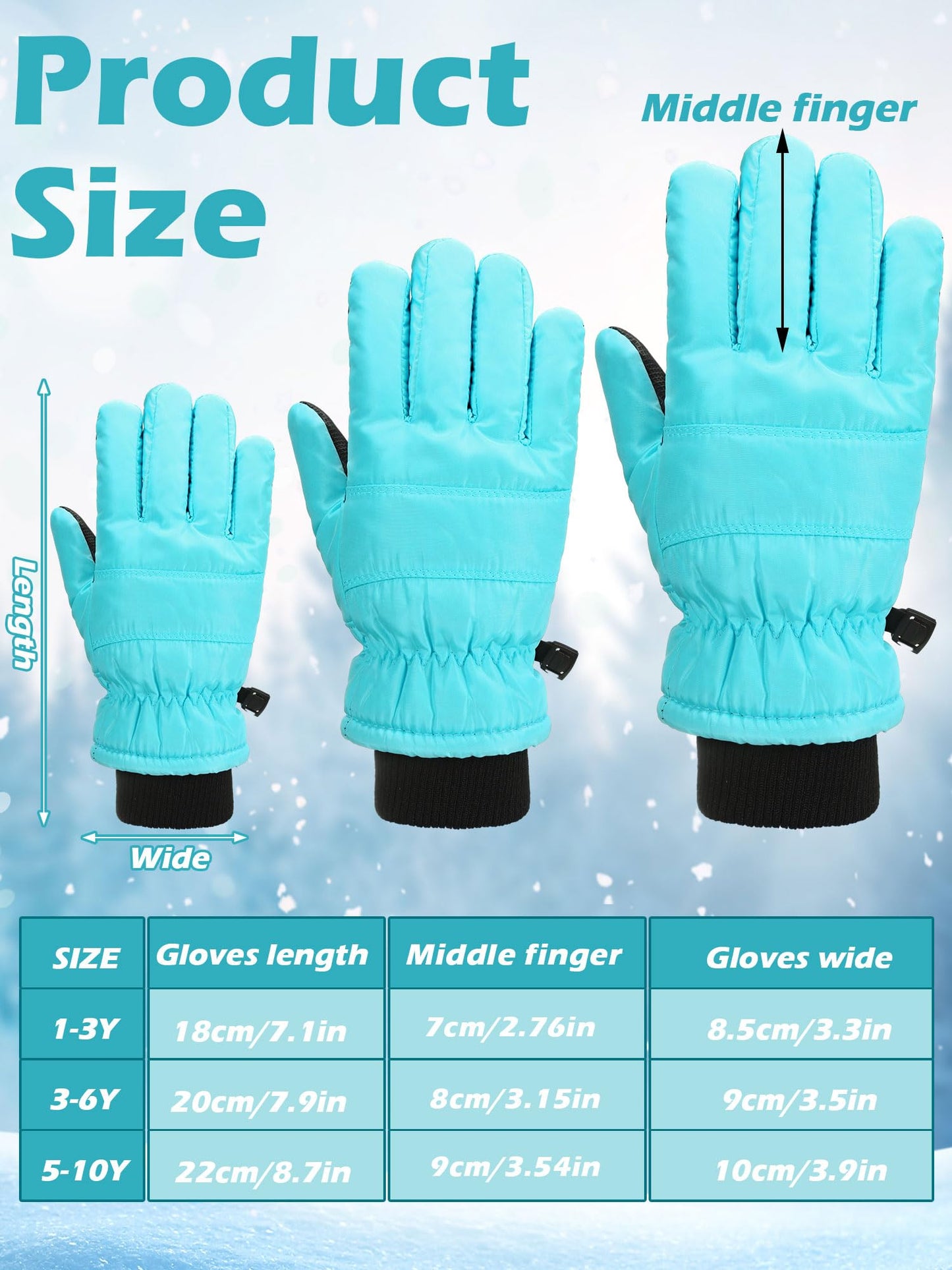 Boao 2 Pairs Kids Winter Ski Gloves Waterproof Warm Snow Mittens Full Finger Gloves For Toddlers Infants (Blue, Pink, 1-3 Years)