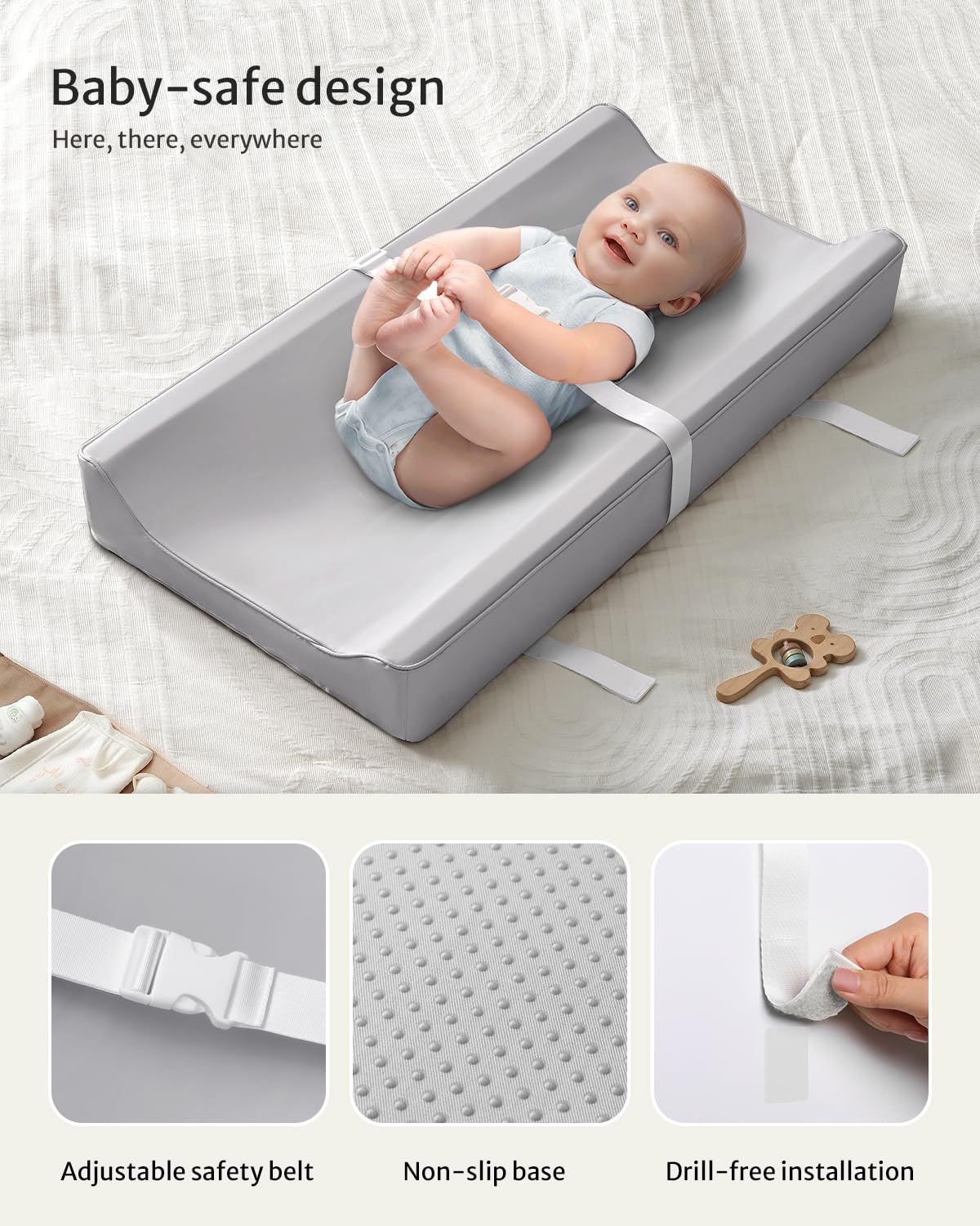 Blissful Diary Vegan Leather Baby Changing Pad With Waterproof & Wipe-Clean Pu Cover, Standard Size Cozy Baby Changing Table Pad